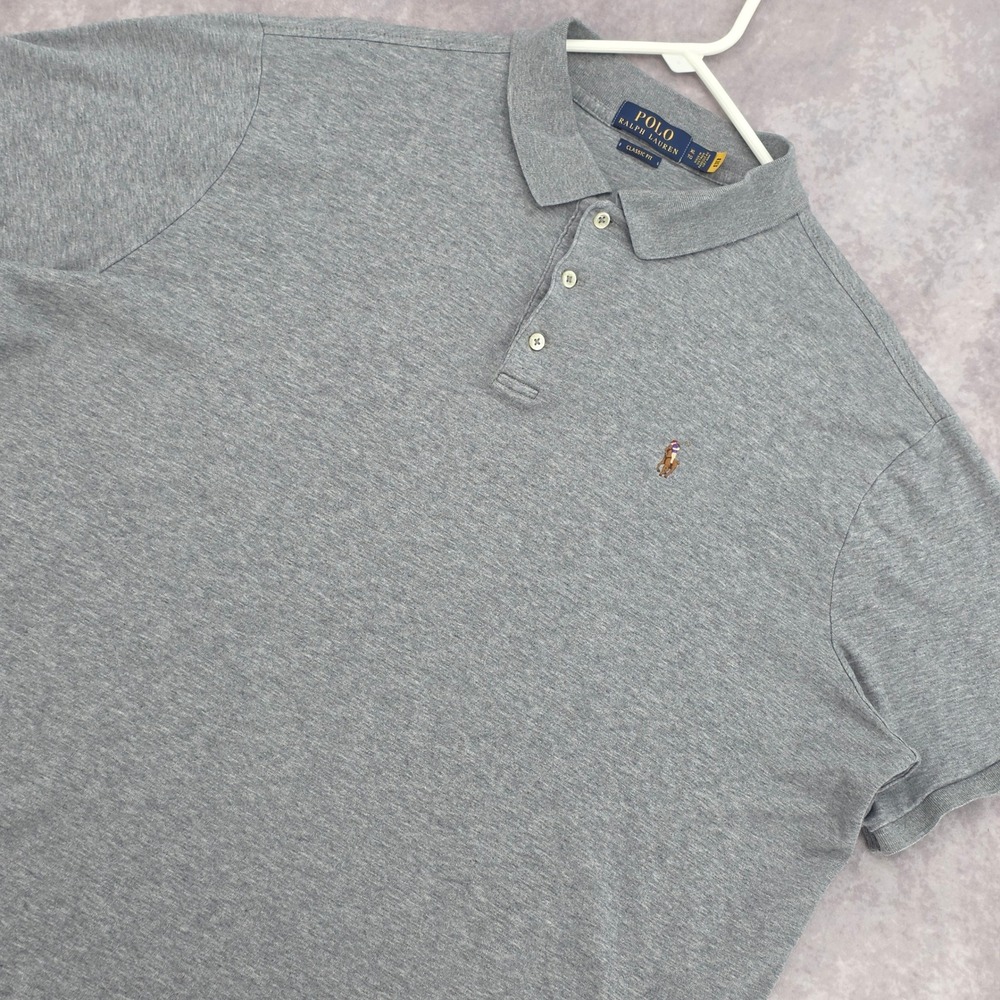 Polo Ralph Lauren Mens XL Polo Shirt Gray Classic Fit Short Sleeve Flesh Pony